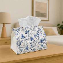 New Chinese Style Blue Floral Fabric Tissue Box Cover, Removable & Washable, Durable Tissue Storage Holder, Fresh National Style Napkin Organizer, Home Living Room Bedroom Coffee Table Desktop Artistic Soft Decor Ornament - Multicolor - View 9