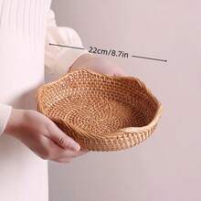 Handwoven Brown Round Rattan Storage Basket, Multi-Size UFO Shaped Fruit Bowl, Washable Desktop Organizer For Living Room, Kitchen, Office, Party Table Serving Tray For Candy, Snacks, Coffee & Bread, Jewelry, Stationery & Cosmetics, Christmas Gift - Yellow - View 13