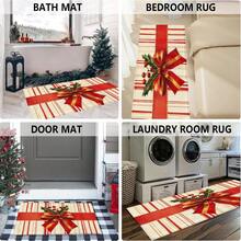 1pc Christmas Series Red & Gold Bow Holly Pattern Printed Faux Cashmere Surface TPR Bottom Door Mat, Bathroom Mat, Kitchen Mat, Laundry Room Mat, Holiday Atmosphere Decor, Home Decor, Party Decor, Wedding Decor, Dining & Kitchen Decor - Multicolor - View 8