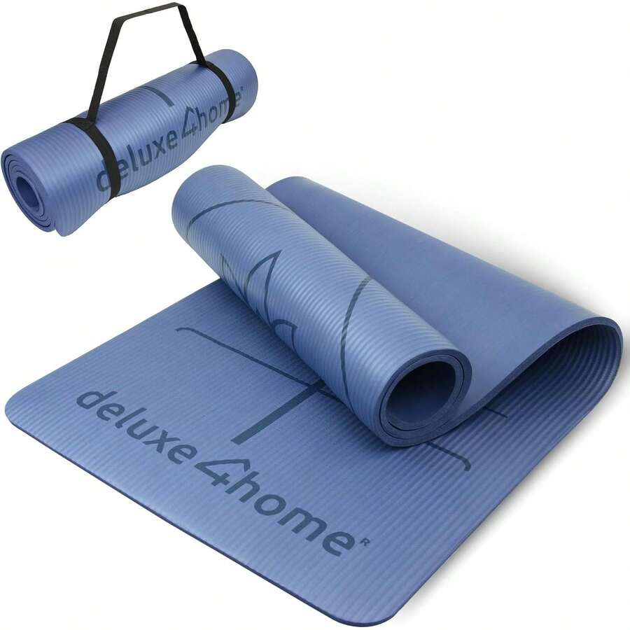 Yogamatte Gymnastikmatte I Phthalatfreie NBR Fitnessmatte Rutschfest mit Tragegurt I Sportmatte für Yoga & Pilates I Trainingsmatte mit Ausrichtungslinien - Blau - Übersicht 1