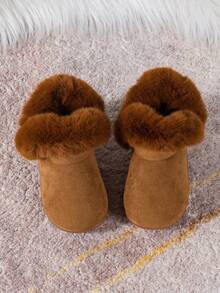 1 Pair Infant Shoes, Autumn/Winter Warm Thick Boots, Suitable For Indoor Non-Slip Walking, Soft Flat Bottom Infant Shoes - Khaki - View 6