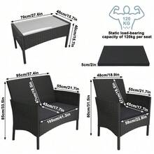Four-Seater Rattan Garden Furniture Set, Polyester Rattan Gazebo Furniture With Galvanized Steel Frame And Tempered Glass Table For Patios, Balconies, Gardens, Poolside And Conservatories - 4-seater - View 7