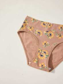 XGDFAY 4pcs/Pack Women's High Waist Triangle Panties, Sunflower & Peony Print, Soft Comfortable Bodycon Daily Underwear - Multicolor - View 5