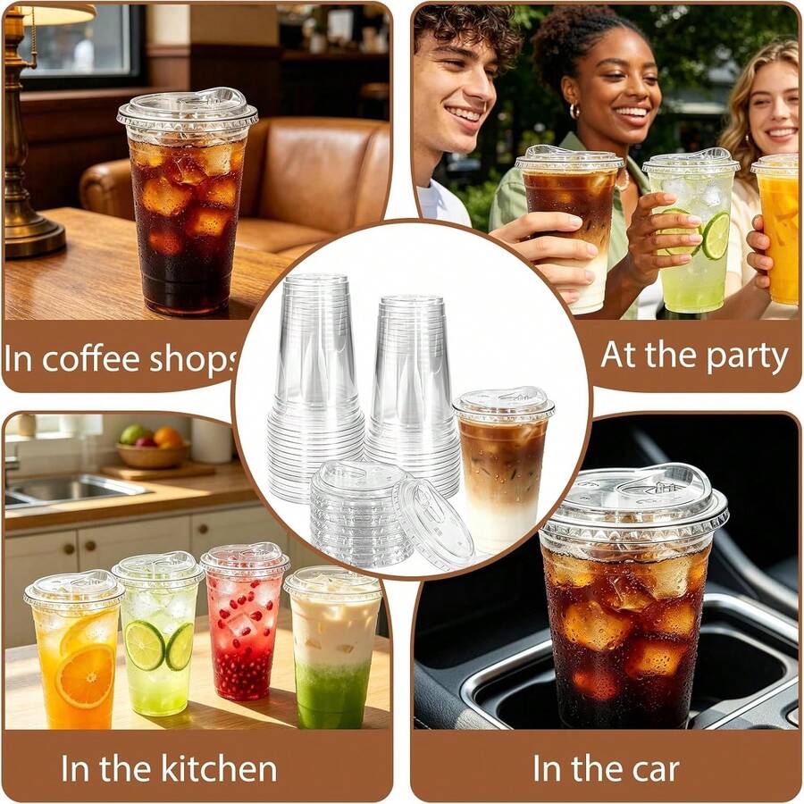Heat-Resistant And Leak-Proof 16oz Coffee Cup With Lid, Perfect For Cold Brew Coffee, Iced Milk, Tea, Homemade Coffee, Fruit And Iced Tea Cold Drinks, Portable Commercial Takeout Cup, Suitable For Camping And Team Use, With Flip Lid Design, No Straw - Clear - View 1