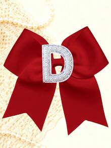 1pc Personalized A-Z Letter Bow Hair Clips For Little Girls, Red Ribbon Bow With Pearl Rhinestone Initial, Cute Daily Hairstyle Decorations - Red - View 23