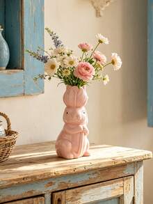 1pc Cartoon Ceramic Rabbit Vase, Cute Handmade Ceramic Craft. Sweet And Warm Decoration For Desk, Home, Bedroom, Hotel, Restaurant And Wedding. Perfect For Easter Display, Also Great Gift For Holidays, Souvenirs, Back To School And Loved Ones. - Vase - View 10