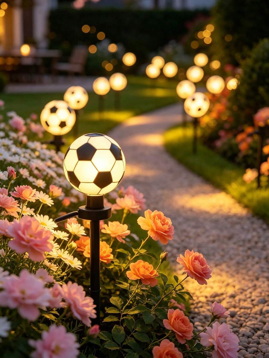 1pc Outdoor Solar Garden Decorative Light, Football Decorative Ground Stake LED Light, Christmas Halloween Football Ground Stake Landscape Light - Multicolor - View 1