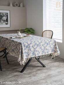 Bubaba 1pc Vintage Orchid Pattern Rectangular Tablecloth, Bohemian Country Farmhouse Style Linen Floral Print Retro Home Decor Placemat Tablecloth, Suitable For Dining Room, Kitchen, Bedroom, Living Room, Gathering, Party, Wedding, Holiday Celebration, Round Tablecloth, Cafe, Party Decoration, All Seasons - Multicolor - View 7