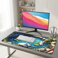 Cartoon Cat Sitting By Pond Watching Fish Gaming Mouse Pad, Non-Slip Rubber Desk Mat, Smooth Gliding Surface, Suitable For Computer Laptop Office Home, Cute Abstract Art Decor, Back To School Supplies - A - View 4