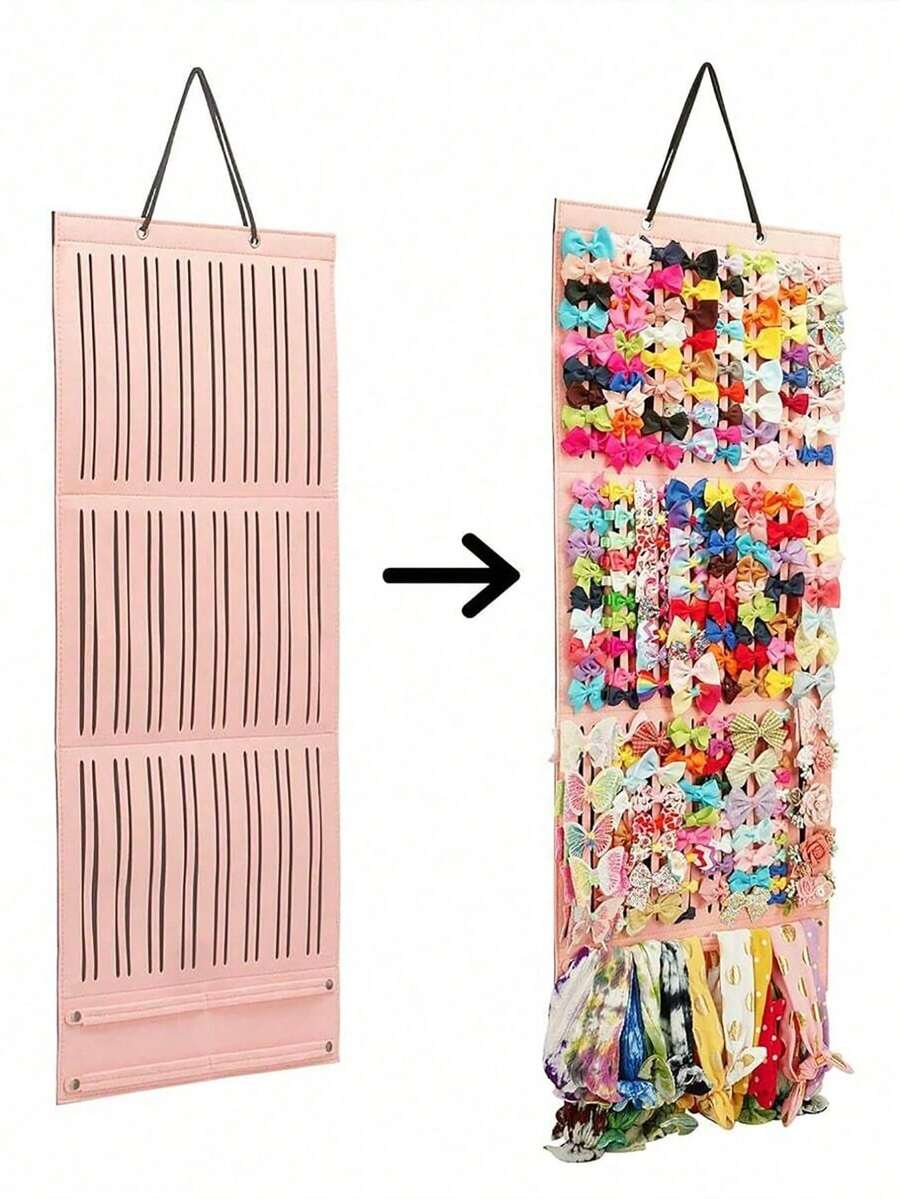 One Woolen Hair Accessory Storage Box - Large Capacity Hair Clip And Hair Bun Holder Storage - Suitable For Girls And Babies' Hair Accessories Storage - Hanging Decorative Storage Items For Children's Rooms - Storage Display Stand - Multicolor - View 1