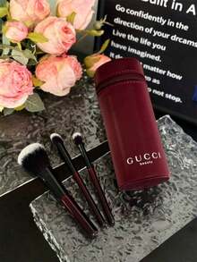 Portable Makeup Brush Set With Zipper Pouch Powder Blush Eyeshadow Cosmetic Brushes Gift For Women Gucci Beauty Burgundy Makeup Brush Set - Red - View 2