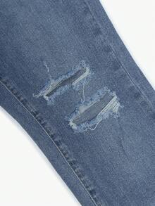 Women's Blue Skinny Jeans, Stretchy Distressed Sexy Ripped Denim, Y2K Retro Casual Style, Autumn/Winter - Blue - View 10