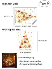 1pc Christmas Gold Window Static Cling Sticker, Christmas Tree / Gift Box / Wreath Pattern Electrostatic Adsorption PVC Window Decal, Glue-Free Easy Removal, Suitable For Home, Bathroom, Shop Glass, Holiday Atmosphere Decoration - Gold - View 12