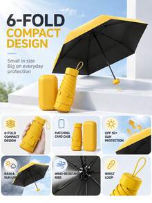 1pc Dual-Use Umbrella, UPF50+ Lightweight Thin Flat 6-Fold Umbrella, Reinforced Wind-Resistant Umbrella Frame, Portable Dual-Use Umbrella, Comes With Matching Color Storage Box, Suitable For Outdoor And Daily Use, Dopamine Color, Eye-Catching, Sun Protection And Rain Protection - Multicolor - View 8