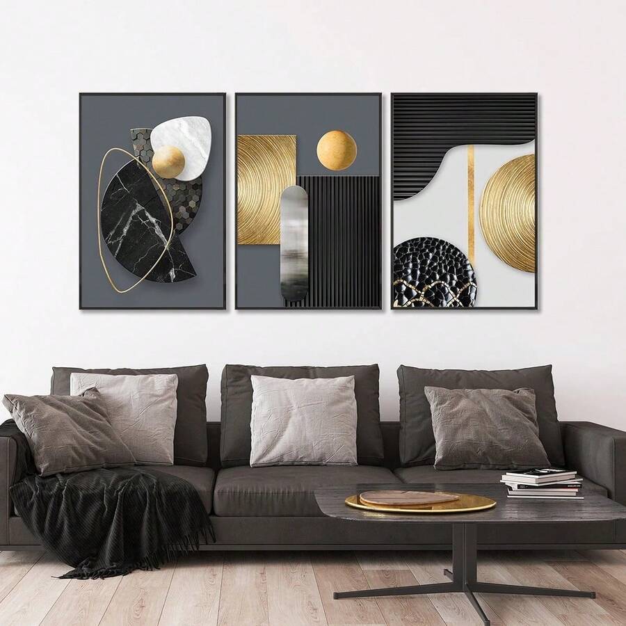 3pcs Unframed Abstract Modern Geometric Canvas Posters, Suitable For Living Room, Bedroom, Office, Dining Room, Cafe, Ideal Gift For Birthday, Graduation And Other Occasions - 222 - View 1