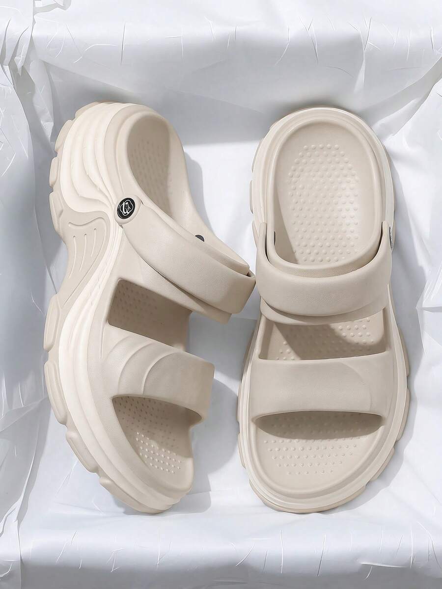 Sandal Slide Kamar Mandi Wanita EVA Sol Empuk Alas Tebal Platform 6 cm untuk Musim Panas, Outdoor, Fashion Pantai, Model Baru - warna pasir - View 1