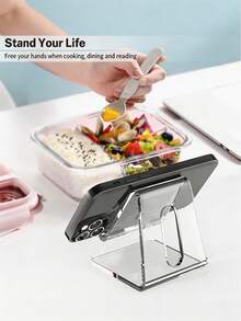 1Pc Transparent Acrylic Desktop Phone Holder, Clear Solid Cell Phone Cradle Stand, Practical Desk Gadget For Smartphone, Perfect For Video Streaming, Office Working, Home Bedroom Desktop Placement,Room Decor,Office Desk Accesorries, - A - View 3