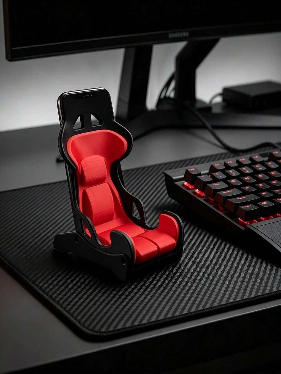 1pc Racing Seat Shaped Phone Holder, Desk Phone Stand, Gaming, Video Watching And Desktop Universal Smartphone Stand, Decorative Desktop Phone Holder, Home Decor, Suitable For Desk, Bedside Table, Shelf, Home Office Decoration, Christmas, Thanksgiving, New Year Holiday Gift Essential, Perfect Gift - Multicolor - View 1