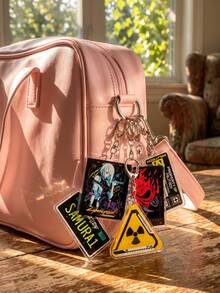 1Pc/6Pcs Cyberpunk Sci-Fi Themed Acrylic Keychains, Including Night City License Plate, Lucy, Samurai Logo, Militech Asset Tag And Radiation Symbol Designs, Fashionable Bag Charms, Suitable For Back To School, Gift For Anime Fans - Multicolor - View 2