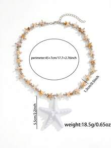 1pc Summer Vacation Beaded Starfish Necklace For Men, Boho Starfish Couple Necklace Jewelry Party Gifts - Multicolor - View 2