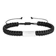 Personalized Name Woven Rope Bracelet, Customizable Date Commemorative Plaque Wristband, Minimalist Adjustable Men's Jewelry, Suitable As Gift For Husband, Boyfriend - Multicolor - View 4