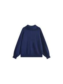 Korean Vintage Cable Knit Sweater Women Autumn/Winter Cold Shoulder Loose Fit Pullover Knit Top - Navy Blue - View 3