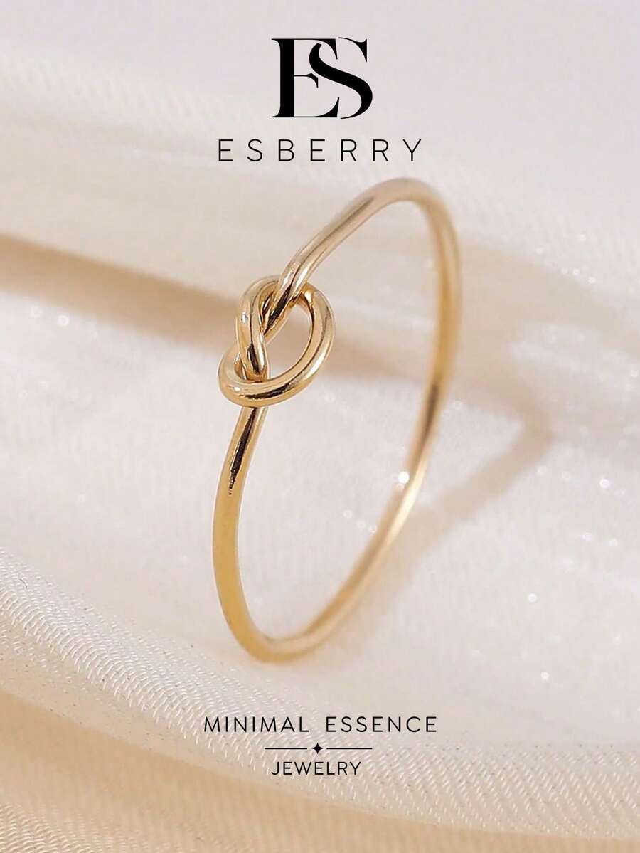 ESBERRY 1 buah Cincin Simpul Hati, Cincin Minimalis Warna Polos, Aksesori Halus, Cocok untuk Pemakaian Sehari-hari, Hadiah untuk Pasangan