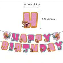 Paw Patrol Theme Birthday Banner, Cake Topper, Pink Background Cloth Decoration Hanging Ornament, Birthday Party Decoration Set - Multicolor - View 3