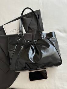 Large Capacity Women's Tote Bag, Minimalist Versatile Shoulder Bag, Commuter Style For Work And Outings - Black - View 6