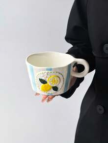 1pc Colorful Striped Lemon Ceramic Coffee Mug, Highly Attractive Classic Striped Design With 3D Lemon Pattern, Cute, Creative, Personalized Breakfast Cup, Tea Cup, Ideal Choice For Coffee - Perfect Birthday And Holiday Gift - Multicolor - View 15