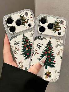 1 buah Casing Ponsel Ganti Cepat Kompatibel dengan 17 Pro Max, 16 Pro, 15, 14, 13, Kulit dengan Jendela Besar dan Desain Pohon Natal - Putih - View 4