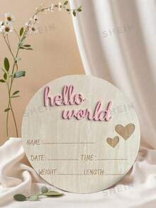 1pc Wooden Growth & Pregnancy Milestone Marker - Perfect For Room Decor And Photography, Includes Birth Date And Weight Tracking Features, "Hello World" Birth Announcement Board Photo Prop, Wooden Name Keepsake, Birthday Celebration Souvenir - Multicolor - View 2