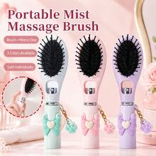 2-In-1 Portable Spray Comb With Replaceable Spray Bottle And Detachable Bow Charm - BPS-Free, Suitable For Girls/Women, Travel-Friendly Air Cushion Massage Comb, Compact Hair Styling Accessory, Ideal Gift For Adding Volume/Hold - A - View 2