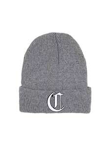 1Pc Women Men A‑Z Gothic Letter Cuffed Ribbed Knit Beanie, Personalized Warm Winter Knitted Hat For Gentlemen Daily Casual Wear - Grey - View 7