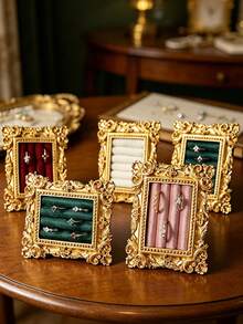 1pc Vintage European Style Jewelry Display Stand, Retro Palace Style Ring Tray, Frame-Style Earring & Necklace Storage Tray, Elegant Boutique Display Photo Prop Decoration, Home Decor - Multicolor - View 1