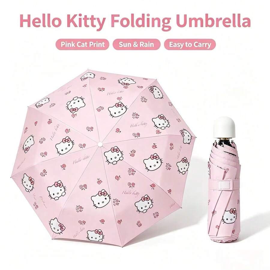 (Authorized)! Sanrio Hello Kitty Automatic Folding Umbrella - UV Protection, Sun/Rain Dual Use, Portable Design, Stainless Steel Frame, Cute Pattern, Suitable For Women, Casual Outdoor Accessory - KT Umbrella - View 1