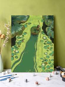 DIY Girl Floating On Giant Lotus Leaf In Pond (Frameless Or Framed 8x12 / 16x20 Inches) Paint By Numbers Kit (Acrylic) Arts & Crafts For Adult Beginners, Relaxing Home Wall Decor, And Unique Holiday Gifts - Sets - View 1
