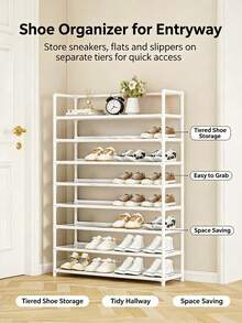 1 Pack Multi-Layer Sturdy Heavy-Duty Plastic Shoe Storage Shelf, Modern Neutral Color Vertical Freestanding Shoe Organizer Rack For Hallway Bedroom Closet Entryway, Christmas Thanksgiving Home Organization Gift - Multicolor - View 5