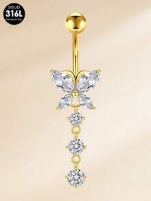 TOKRING Belly Button Rings For Women 14G Dangle Navel Piercing Jewelry,Stainless Belly Rings With CZ Butterfly Flower Teardrop,Belly Navel Rings For Beach - Belly ring - View 14