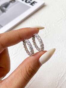 1pc Moissanite Earrings Stylish Bullhead Full Pave Diamond Earrings Perfect For Women's Parties And Weddings - Full Diamond Moissanite Earrings - View 2