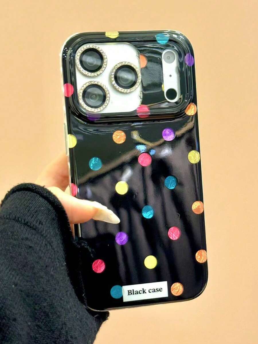 1件可愛彩色波點冰川紋理柔軟手機殼,相容 iPhone 17 Pro Max 17 Pro 17 Air 17 12 13 14 15 16 Pro Max 14 Plus 15 Plus 16 Plus 11 17 16 15 14 13 12,亮面不對稱箔圖案女孩保護套 - 黑色 - 查看 1