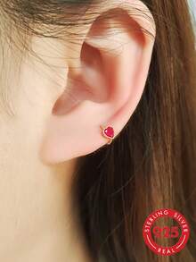 1 par de pendientes de oreja con forma de corazón de plata de ley S925, románticos y de lujo, de moda para mujer, personalizados, exquisitos, de estilo nicho y estética delicada, elegantes, suaves y frescos, accesorio versátil para uso diario y oficina, regalo detallista de vacaciones para novia y mejor amiga - amar - Ver 9