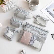 6 Pack-Minimalist Transparent Mesh Storage Bag, Mesh Cosmetic Bag, Portable Coin Purse, Stationery Pencil Case, Portable Travel Cosmetic Bag With Zipper, Suitable For Home And Office Storage, Portable Coin Purse When Going Out - A - View 2