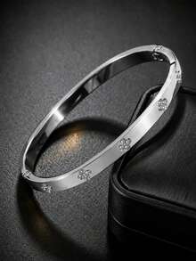 1pc 18K Gold Plated Stainless Steel Classic Screw Cross Bracelet, Minimalist Hinge Design, Waterproof, Non-Fading, Stackable Women's Jewelry Gift - Silver - View 1