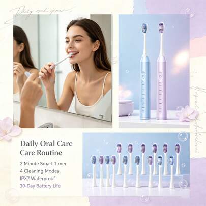 SENK Blue/Purple Electric Toothbrush, IPX7 Waterproof Rechargeable Electric Toothbrush, Fully Intelligent Tooth Cleaner, 500mAh Battery Life, Soft Bristles Deep Cleaning, 6 Modes, USB Charging Cable, Ideal Gift For Friends And Family