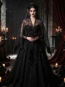 1pc Women's Spider Web Lace Cape, Gothic Bride Shawl, Halloween Party Costume Cloak, Cosplay Outfit Accessory - Multicolor - View 4