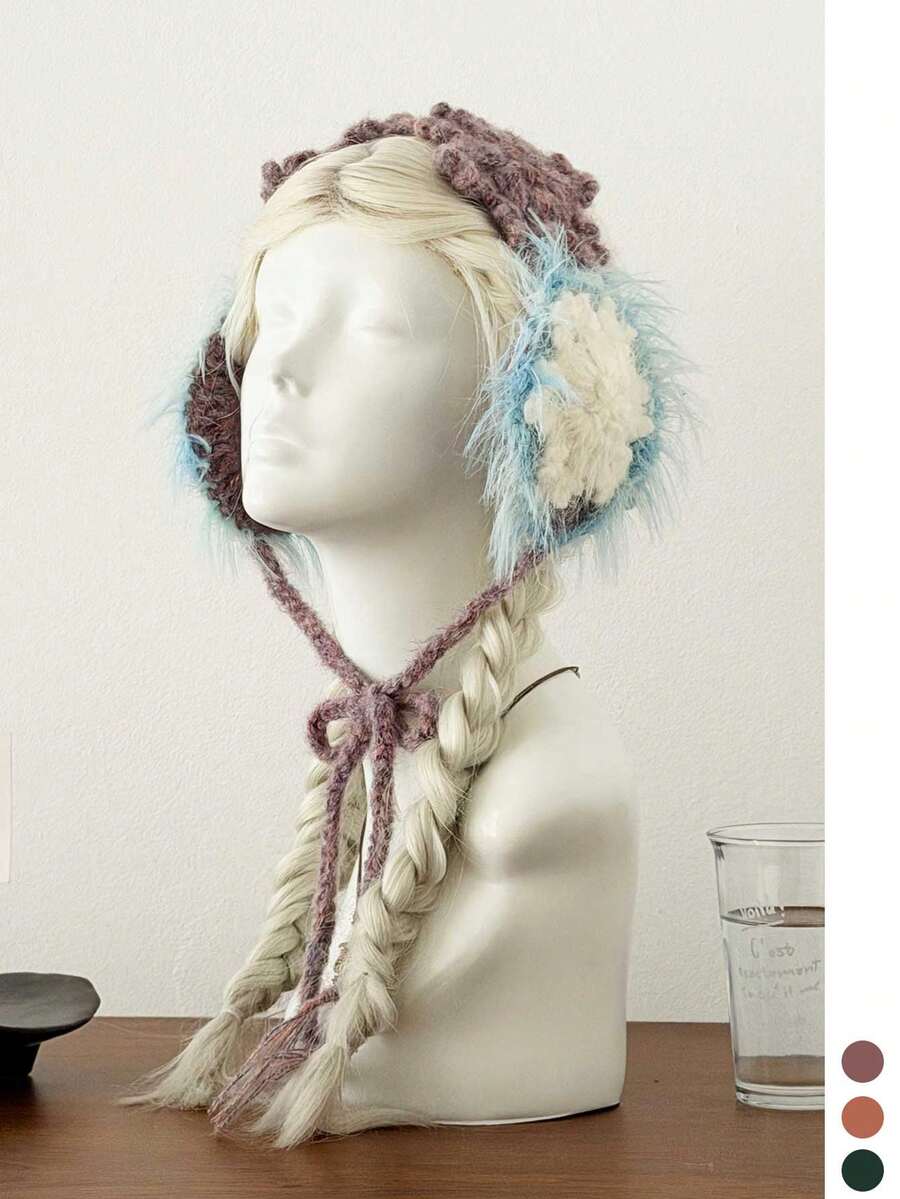 Cute Hand Crochet Star & Snowflake Tie Earmuffs, Fall Winter Warm Ear Warmers, Christmas Festive Atmosphere Ear Covers - Multicolor - View 1