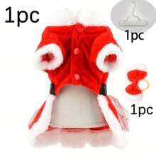 2pcs Christmas Dog Dress Set, Red Star Chiffon Pet Outfit With Bow Headband, Fluffy Warm Winter Puppy Costume With Plush Collar, Suitable For Small Dogs, Puppies, Chihuahuas, Holiday Party And Christmas Dress Up - Red - View 22