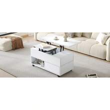 Coffee Table, Height Adjustable Living Room Table, 3-In-1 Multifunctional With Wheels,4 Drawers, Coffee Table, Living Room, Home Office, Convertible Into Living Room Dining Table, White,100x50x52cm - White + Particle Board - View 8