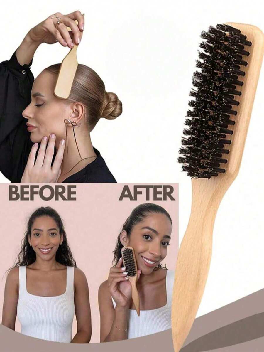 Smooth Bristle Hair Brush, Suitable For Sleek Ponytail And Bun, Smoothing Frizz And Flyaways, Edge Control, Backcombing And Volumizing Hairstyles, Rat Tail Comb For Sectioning And Parting, Hair Brush, Comb, Hair Styling Tools, Hair Products And Accessories - Multicolor - View 1